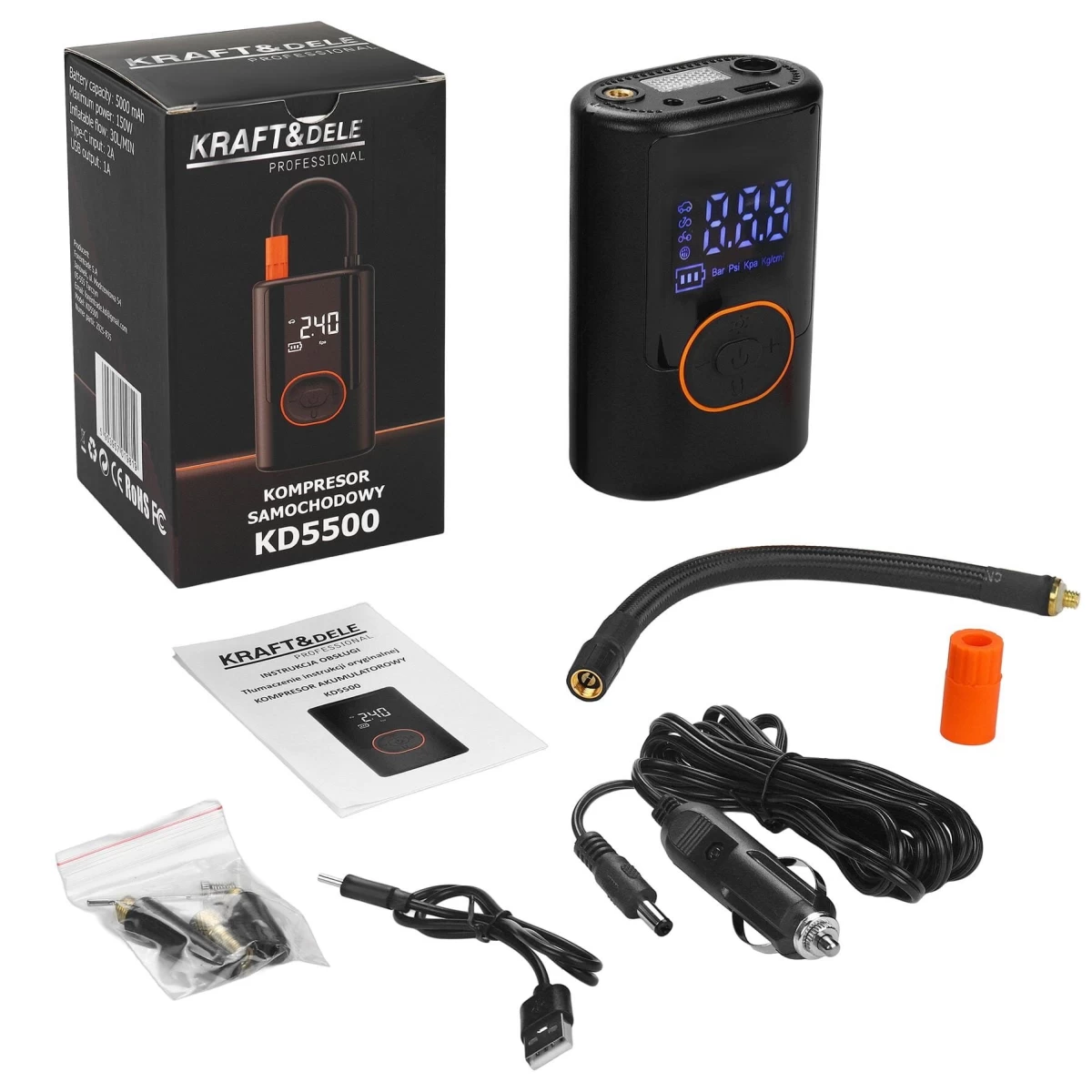 Akumuliatorinis Kompresorius + ŽIBINTUVĖLIS 5000mAh KD5500