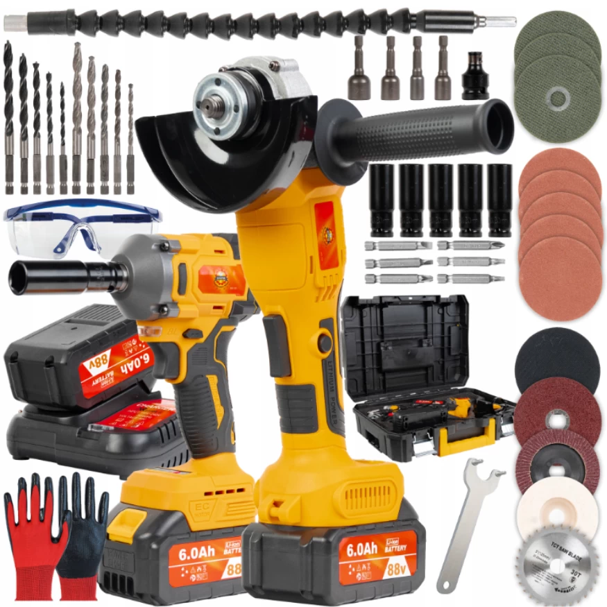 Akumuliatorinis smūginis veržliasukis + kampinis šlifuoklis 88V (su priedais) MEISTER, MS-767