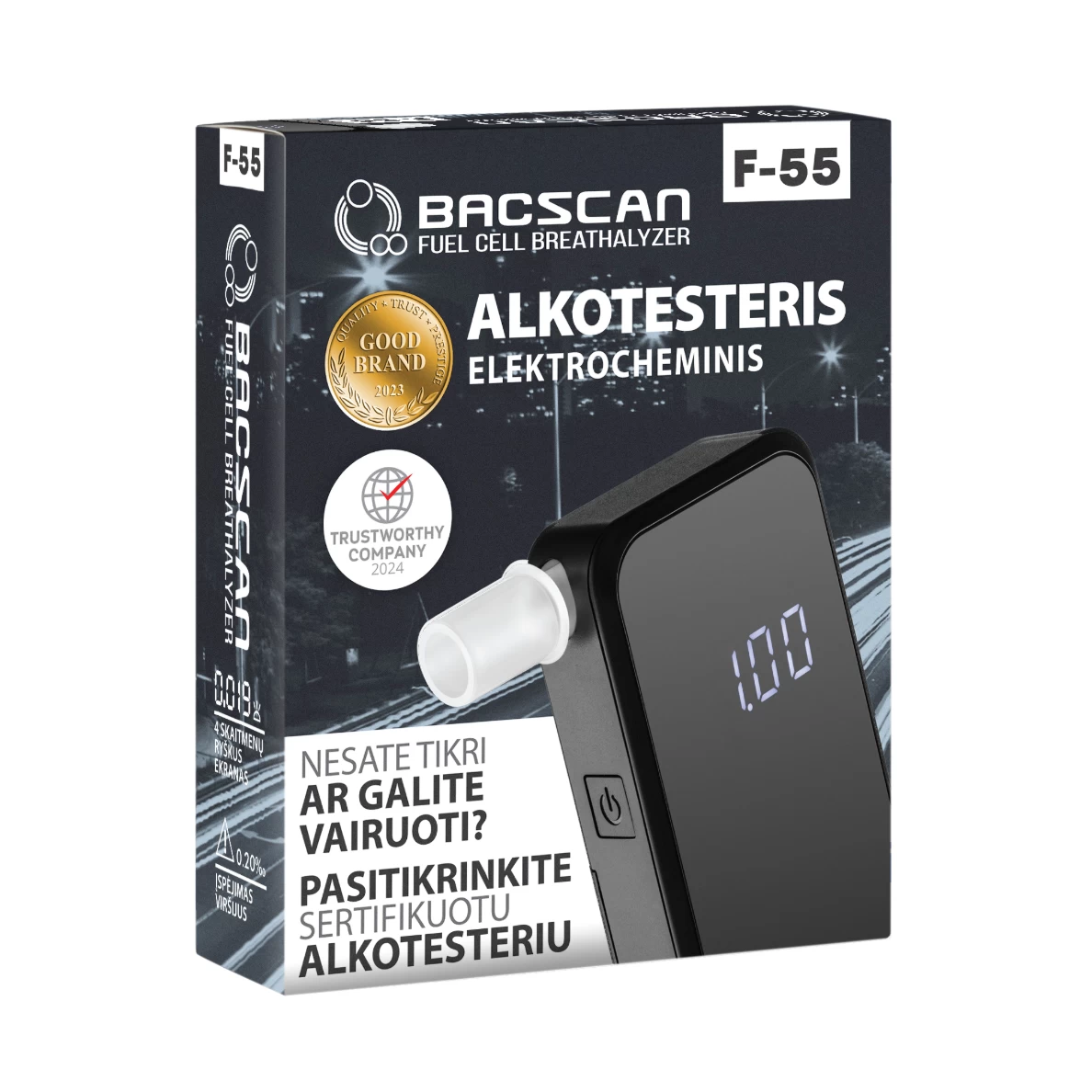 Alkotesteris BACscan F-55 su elektrocheminiu jutikliu