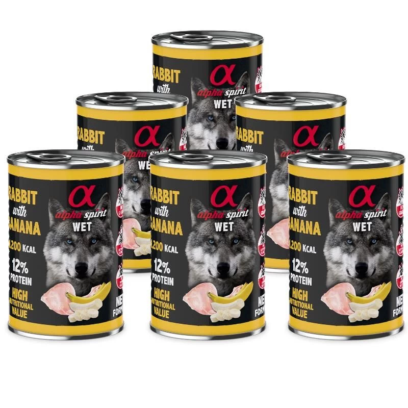 ALPHA SPIRIT WET konservas su triušiena ir bananais 400g 6vnt, A4000521