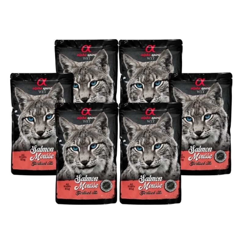 ALPHA SPIRIT WET putėsiai sterilizuotoms katėms su lašiša 85g 6vnt, ALPHG050250908