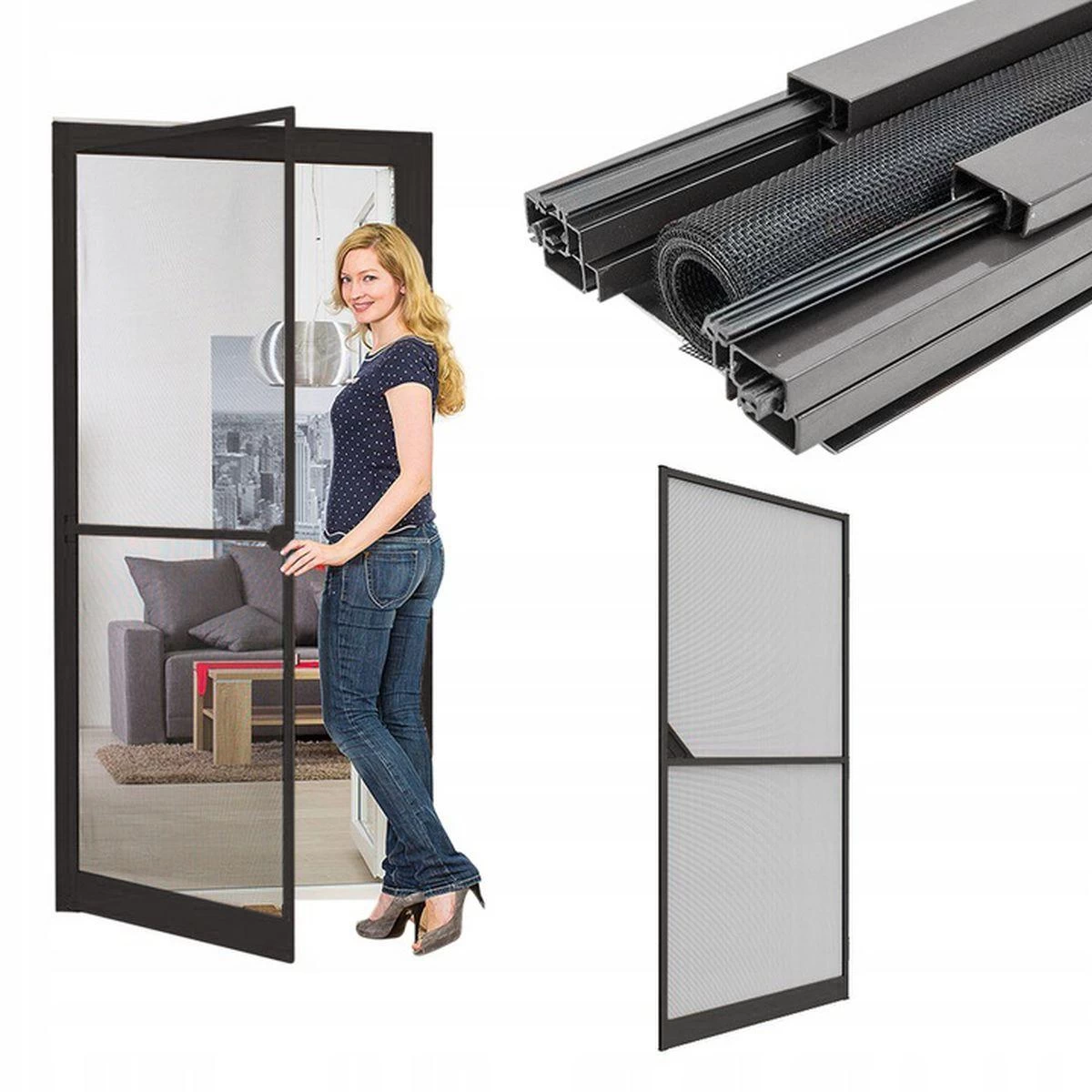 Alu Durų Tinklelis Nuo Uodų 100x215 Antracitas Basic Plus