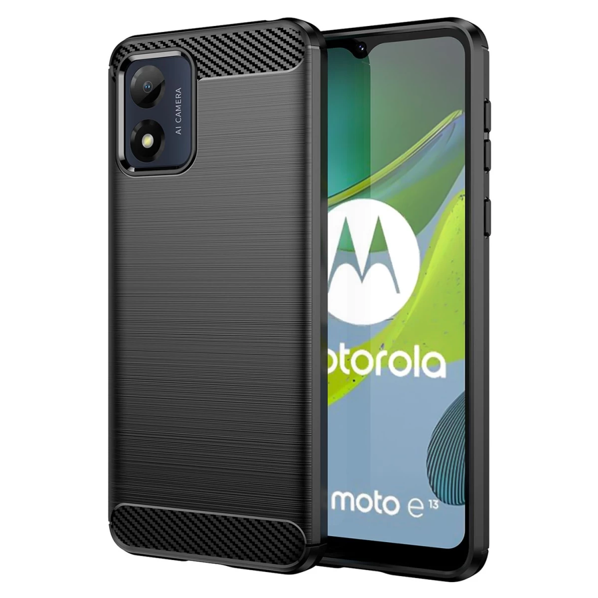 Anglinis Dėklas Motorola Moto E13 Lankstus Silikoninis Anglinis Dėklas Juodas