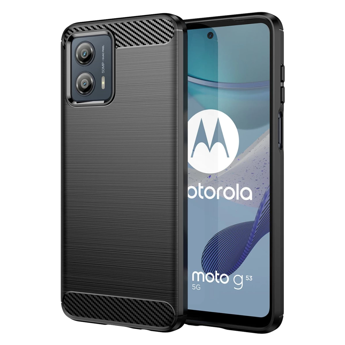 Anglinis Dėklas Motorola Moto G53 Lankstus Silikoninis Anglinis Dėklas Juodas