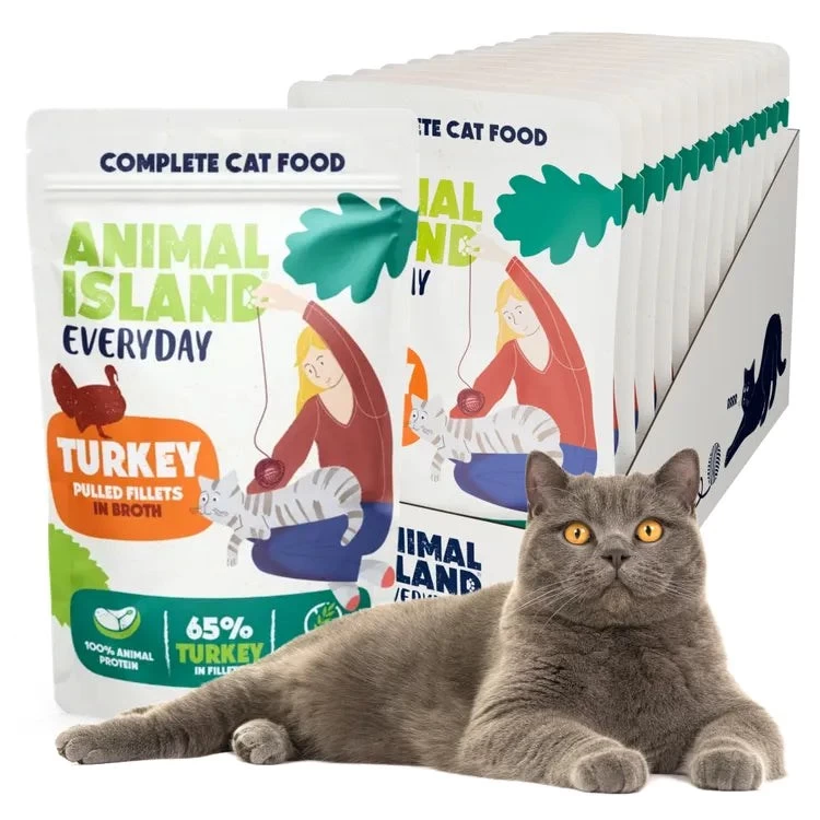 ANIMAL ISLAND Everyday Turkey filė šlapias kačių maistas, 12 x 85g