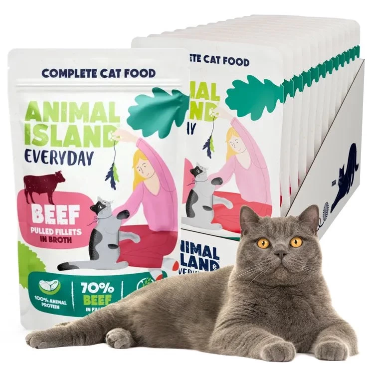 ANIMAL ISLAND šlapias kačių maistas, jautienos filė sultinyje, 12 x 85g