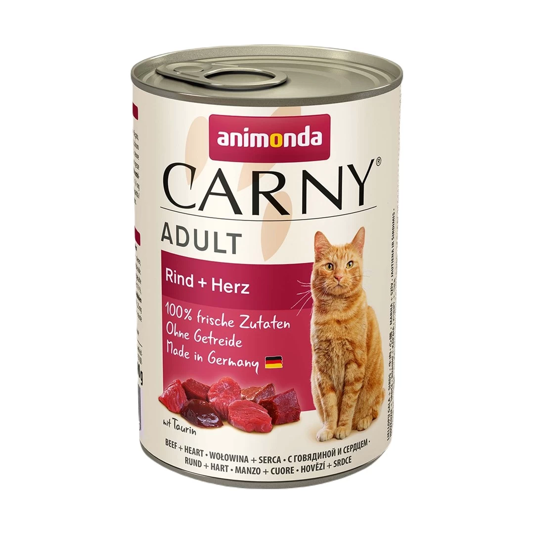 Animonda Carny Adult visavertis šlapias pašaras suaugusioms katėms, jautiena ir širdys, konservai, 400g