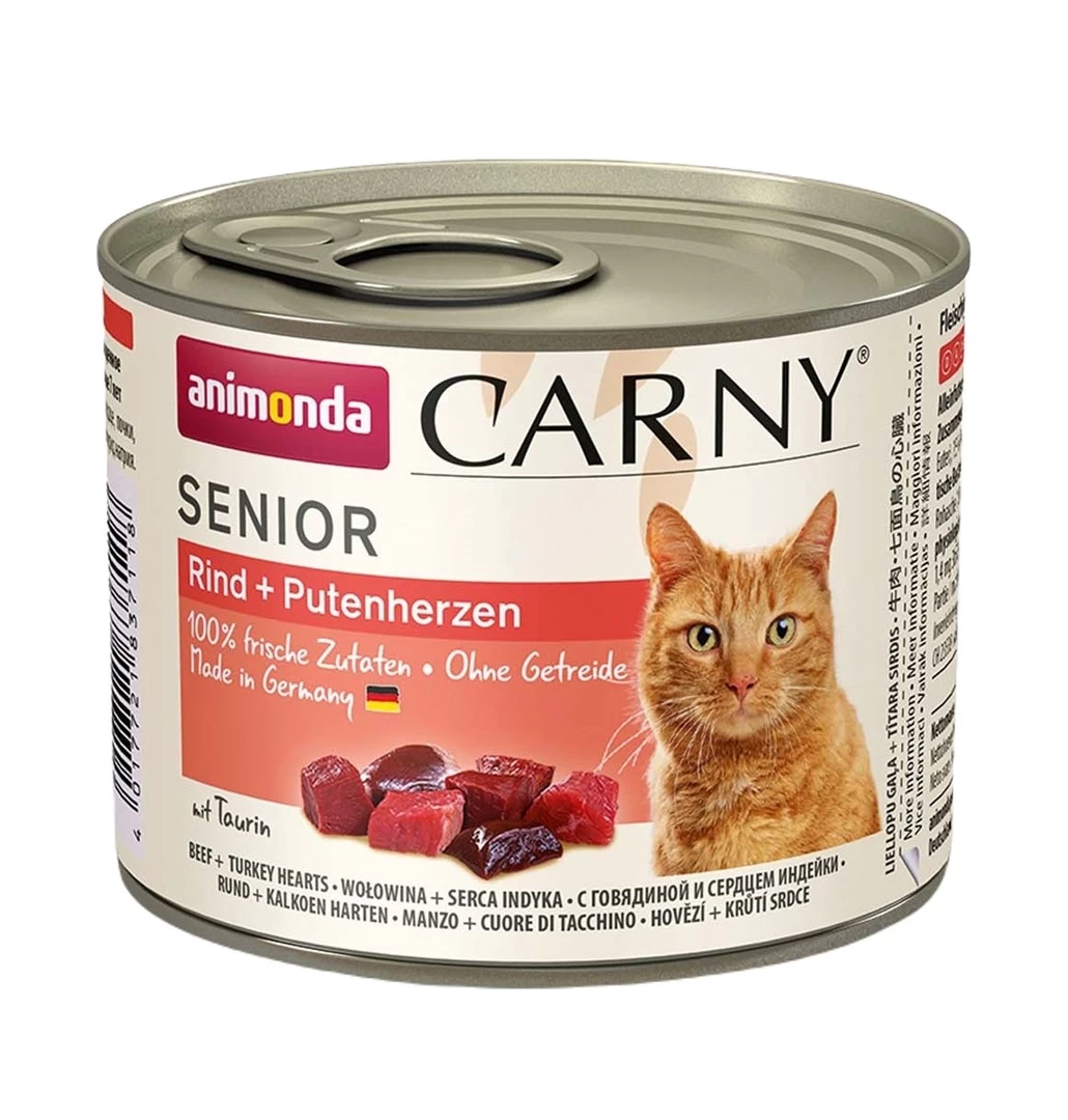 Animonda Carny Senior visavertis šlapias pašaras vyresnėms katėms, jautiena ir kalakutų širdys, konservai, 200g