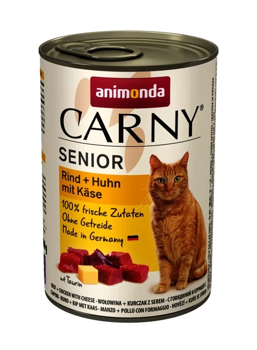 Animonda Carny Senior visavertis šlapias pašaras vyresnėms katėms, jautiena, vištiena ir sūris, konservai, 400g