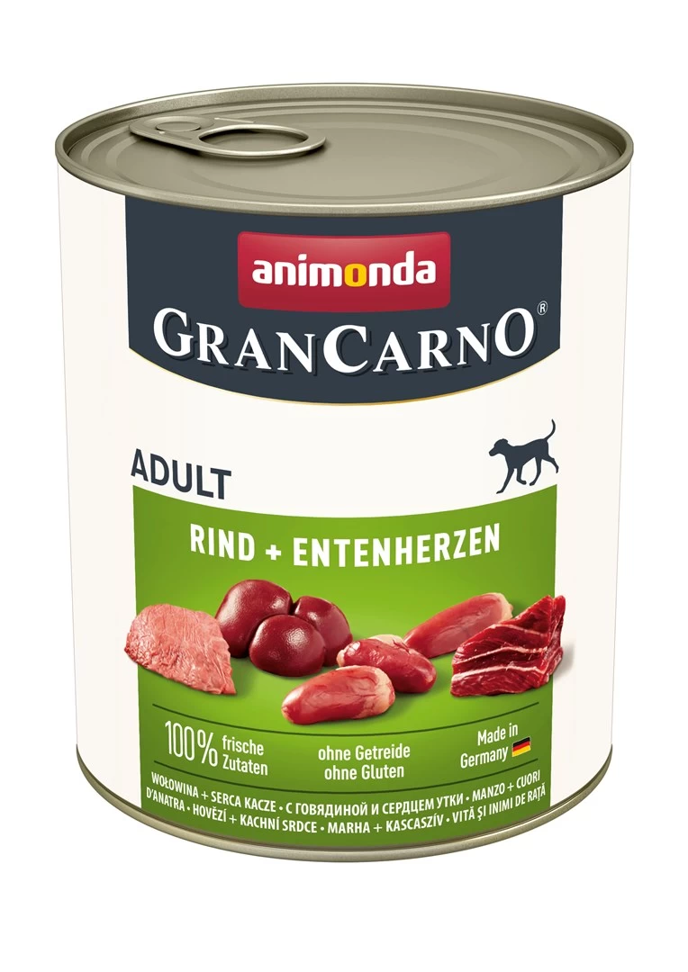 Animonda GranCarno Adult visavertis šlapias pašaras suaugusiems šunims, jautiena ir ančių širdelės, konservai, 400g
