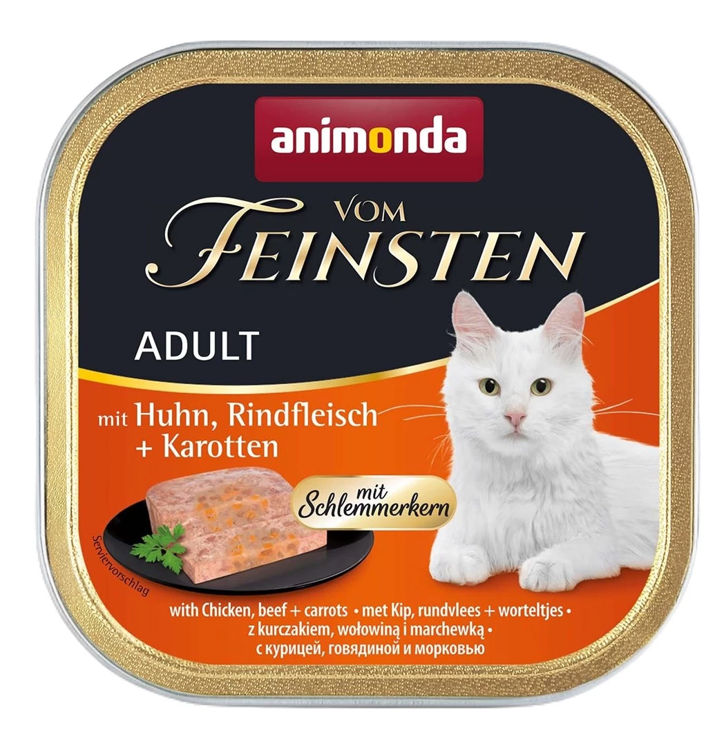 Animonda Vom Feinsten Adult visavertis šlapias pašaras suaugusioms katėms, su vištiena, jautiena ir morkomis, 100g