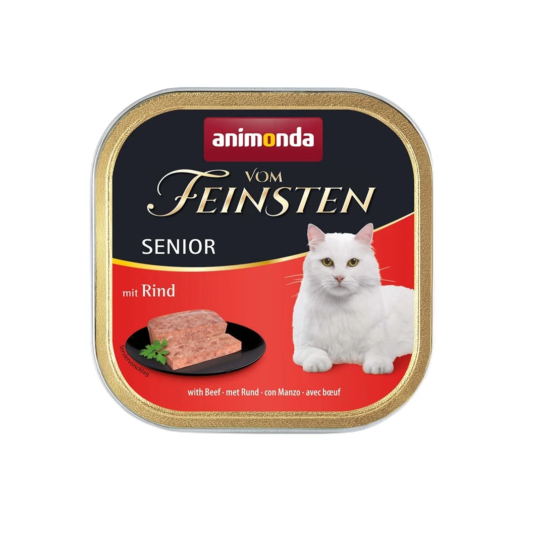 Animonda Vom Feinsten Senior visavertis šlapias pašaras vyresnėms katėms su jautiena, paštetas, 100g