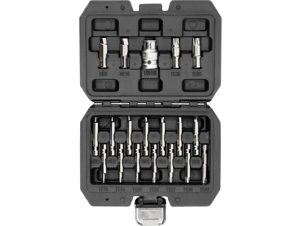 Antgalių rinkinys | sugadintiems T-Star (Torx) ir hex | 19 vnt. (YT-04584)