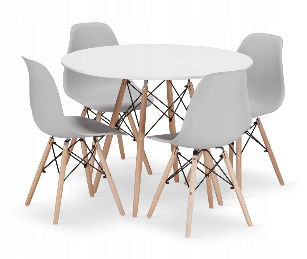 Apvalaus Stalo Komplektas Todi 100 Baltas + 4 Kėdės Osaka Pilka
