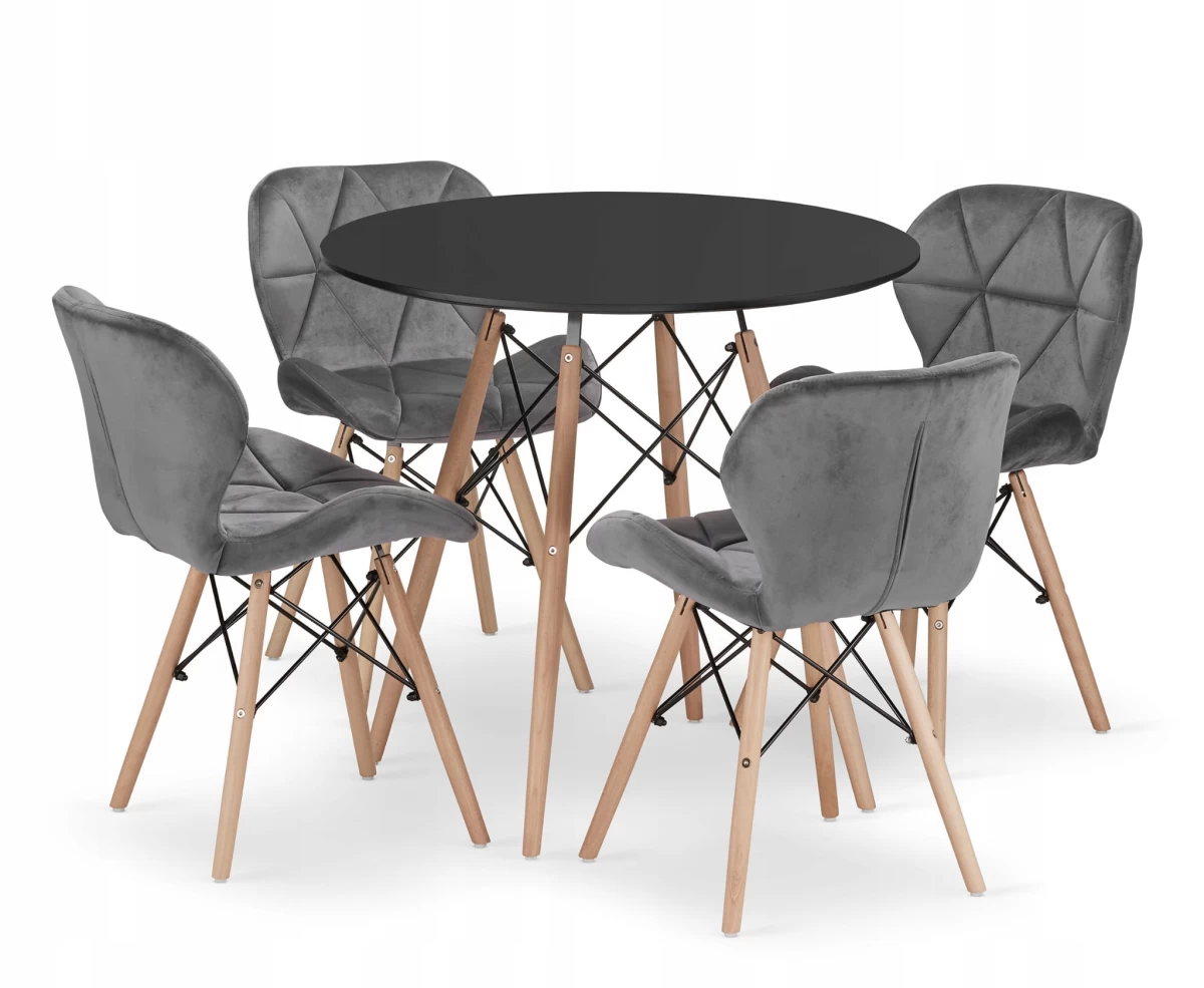 Apvalaus Stalo Komplektas Todi 80 Juodas + 4 Kėdės Lago Pilkas