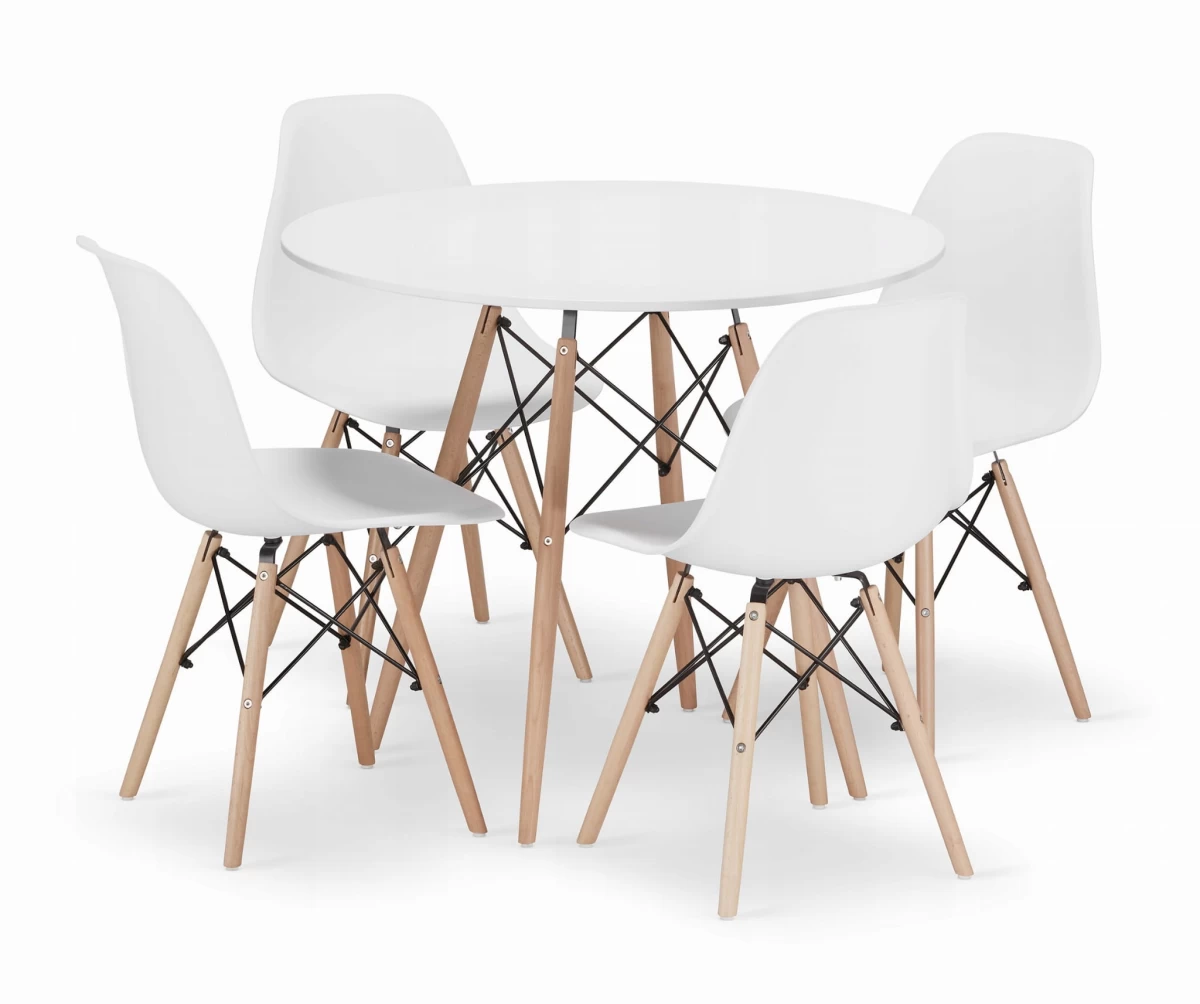 Apvalaus Stalo Komplektas Todi 90 Baltas + 4 Kėdės Osaka Baltas