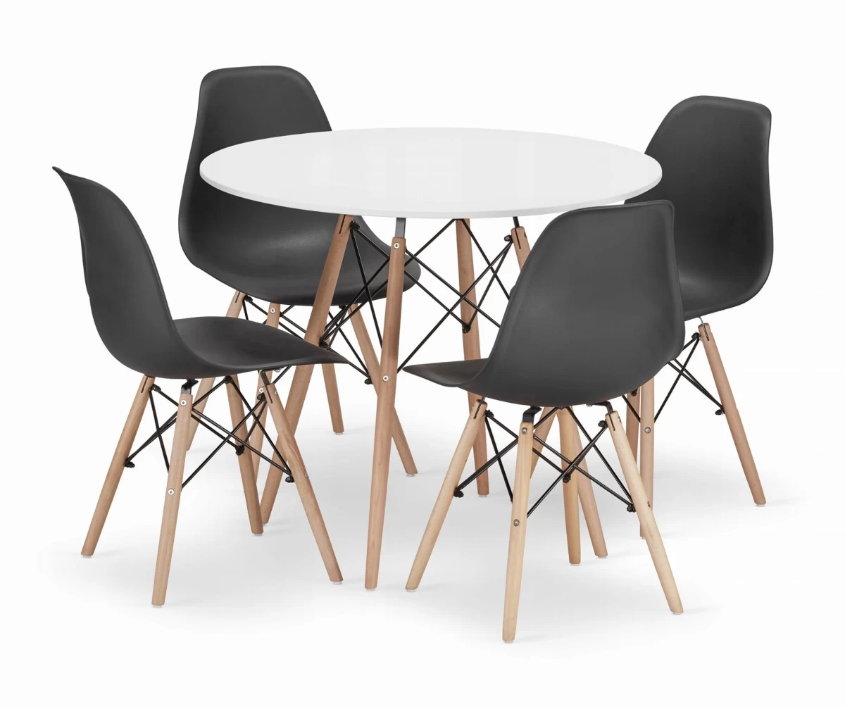 Apvalaus Stalo Komplektas Todi 90 Baltas + 4 Kėdės Osaka Juodas