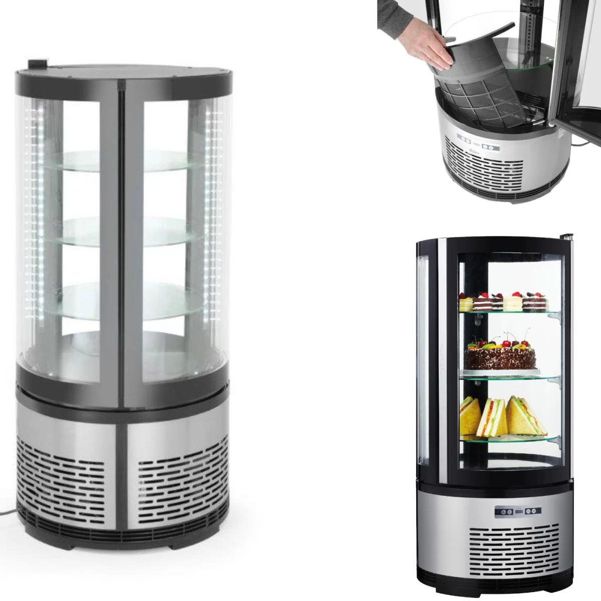 Apvali Konditerijos Vitrina 3 Lentynos Led 100l