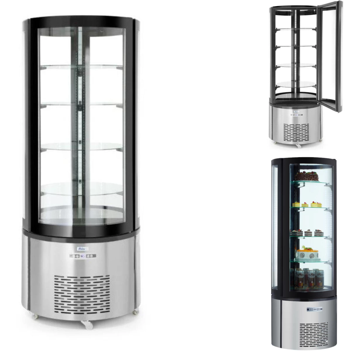 Apvali Konditerijos Vitrina 4 Lentynos Led 360l