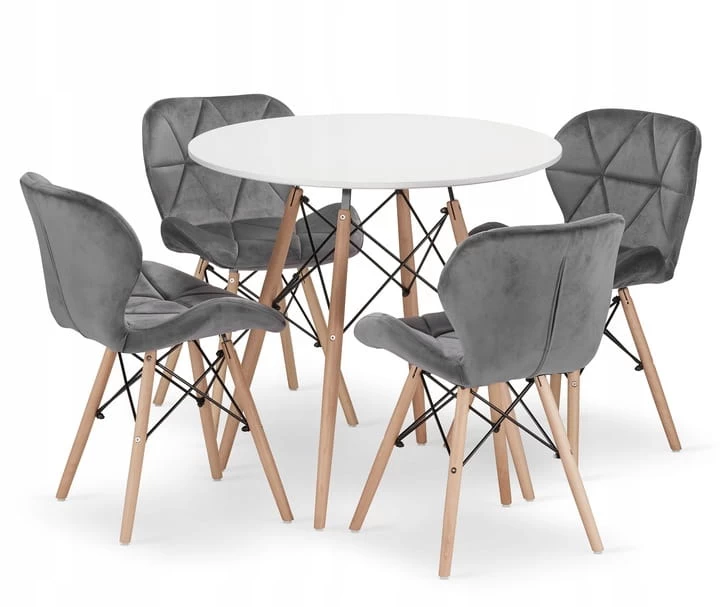 Apvalus Stalas Todi 80 Cm Baltos Spalvos + 4 Kėdės Lago Pilkos Spalvos