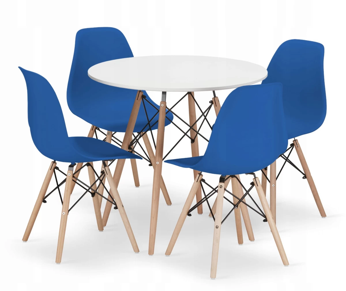 Apvalus Stalas Todi 80 Cm Baltos Spalvos + 4 Kėdės Osaka Mėlynos Spalvos
