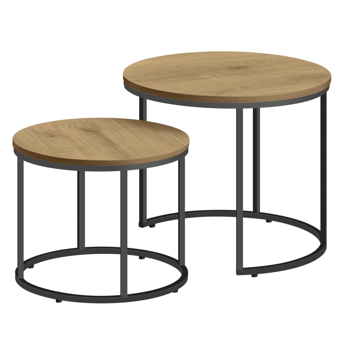 Apvalus žurnalinis Staliukas 2 Vnt. - ąžuolas / Juodos Kojos