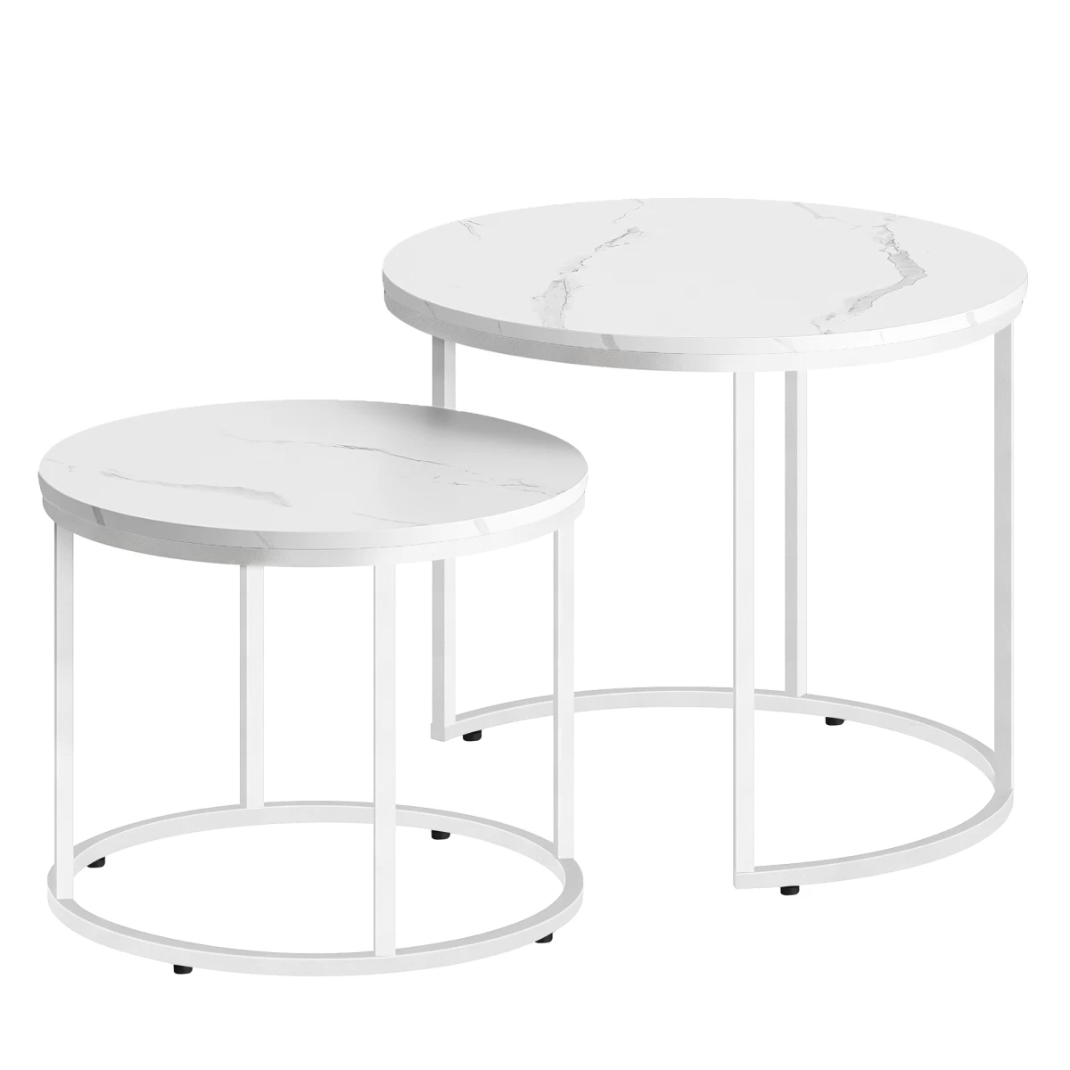 Apvalus žurnalinis Staliukas 2 Vnt. - Marmuras / Baltos Kojos