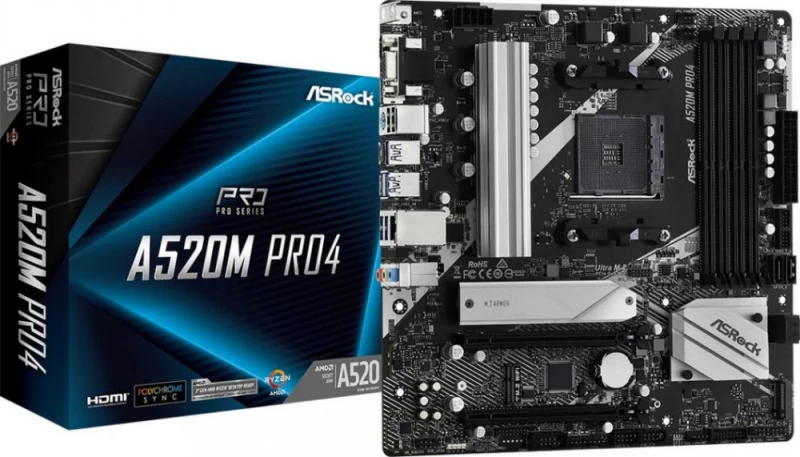Asrock A520m Pro4 Pagrindinė Plokštė (socket Am4 / Micro Atx)