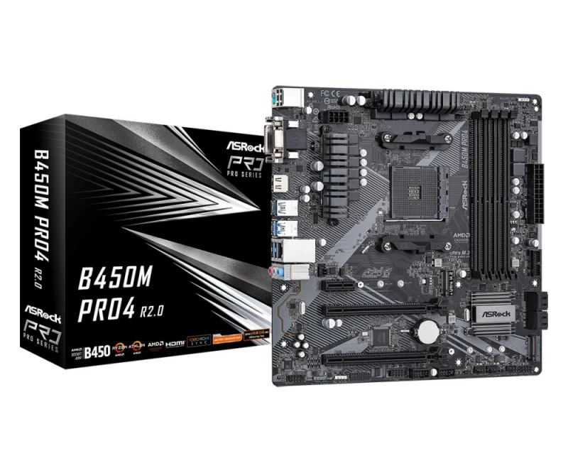 Asrock B450m Pro4 R2.0 Motininė Plokštė (socket Am4 / Micro Atx)
