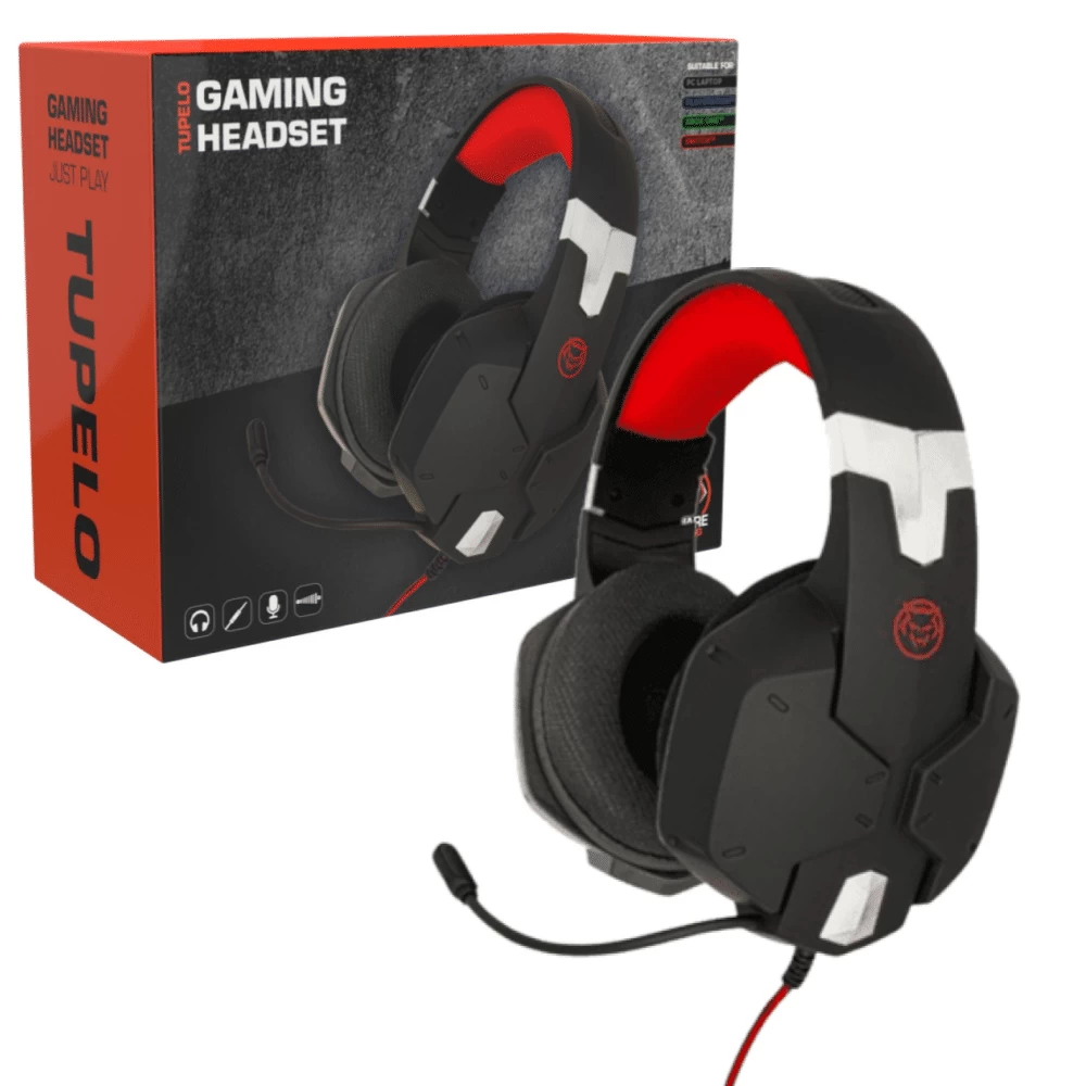 Ausinės Qware Gaming Tupelo Gaming Headset, juoda/raudona (Ekspozicinė prekė)