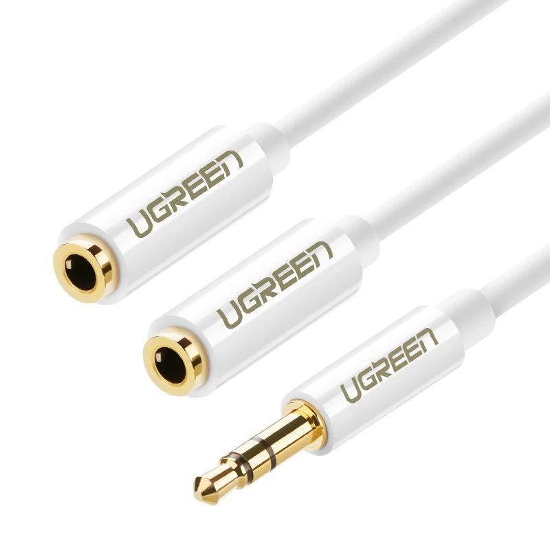 Ausinių Kabelio Daliklis Iš Mini Jack 3,5 Mm į 2x Mini Jack 3,5 Mm 20 Cm, Baltas