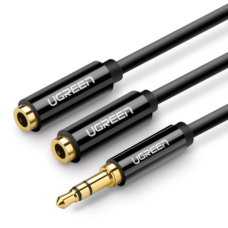 Ausinių Laidas Platintojas 2x Aux 3,5 Mm Mini Lizdas 25 Cm Juodas
