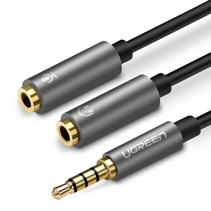Ausinių Skirstytuvas 3,5 Mm Mini Jack Aux + Stereo Mikrofonas 20 Cm Sidabrinis