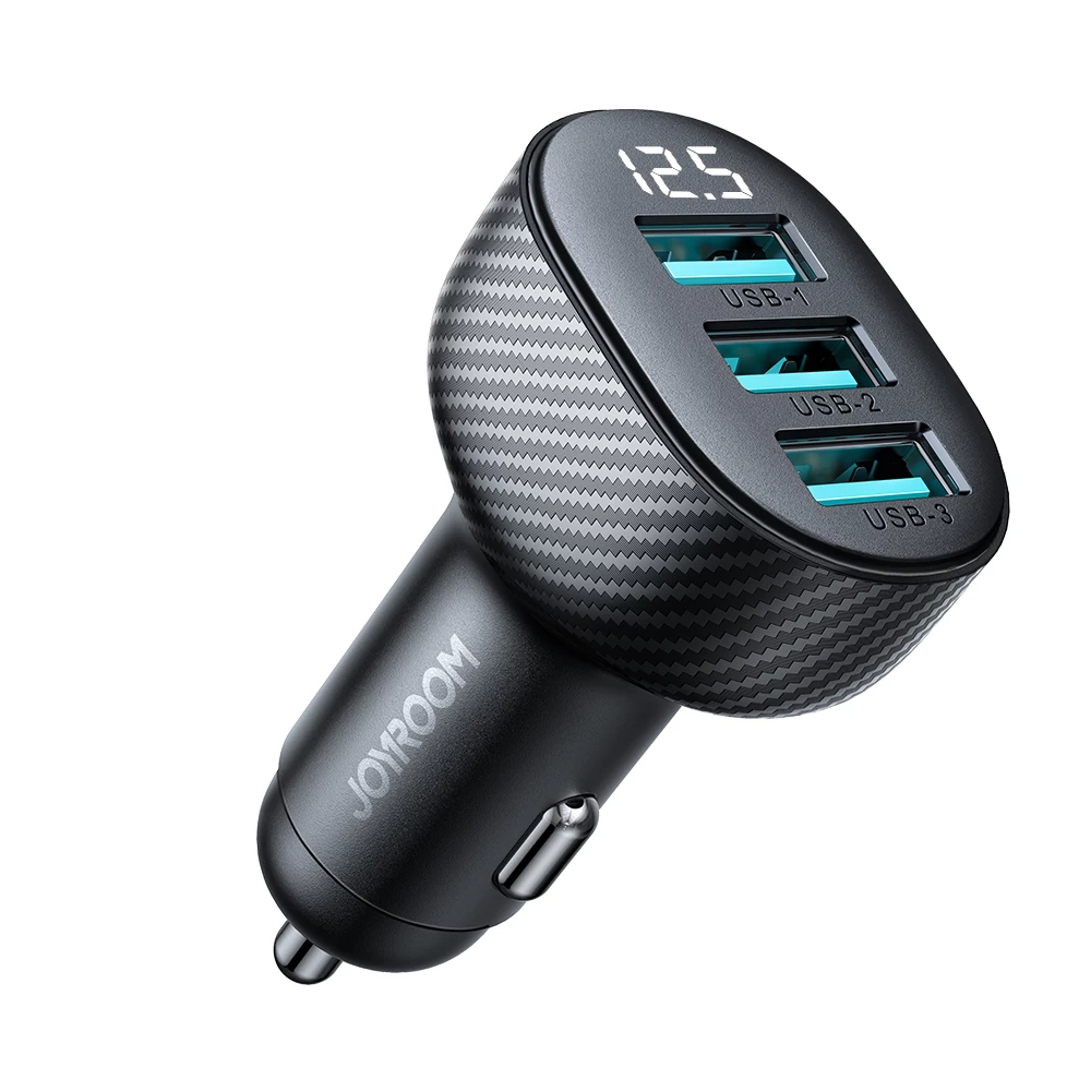 Automobilinis 3,4 A įkroviklis Su Ekranu 3x Usb-a Juodas
