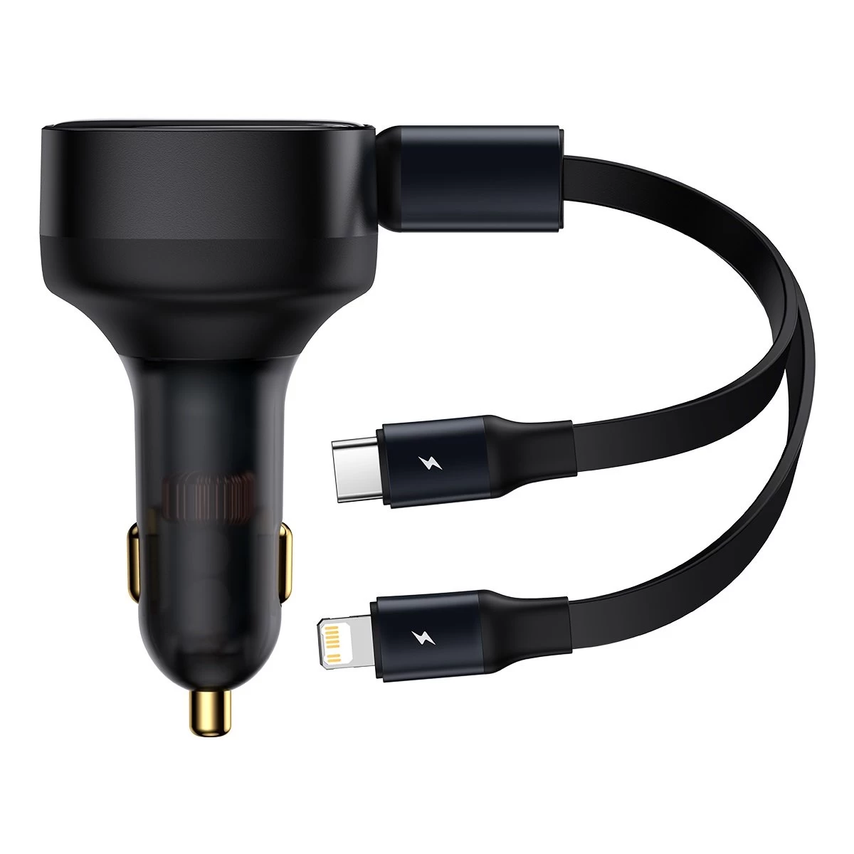 Automobilinis įkroviklis 2-in-1 Usb-c + iphone Lightning Su 75 Cm 30 W Ištraukiamu Kabeliu - Juodas Automobilinis įkroviklis 2-in-1 Usb-c + iphone Lightning Su 75 Cm 30 W Ištraukiamu Kabeliu - Juodas