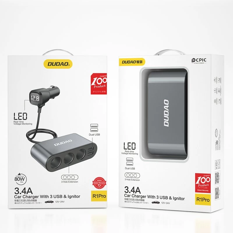 Automobilinis įkroviklis 2x Usb + Cigarečių žiebtuvėlio Lizdas 3x Juodas