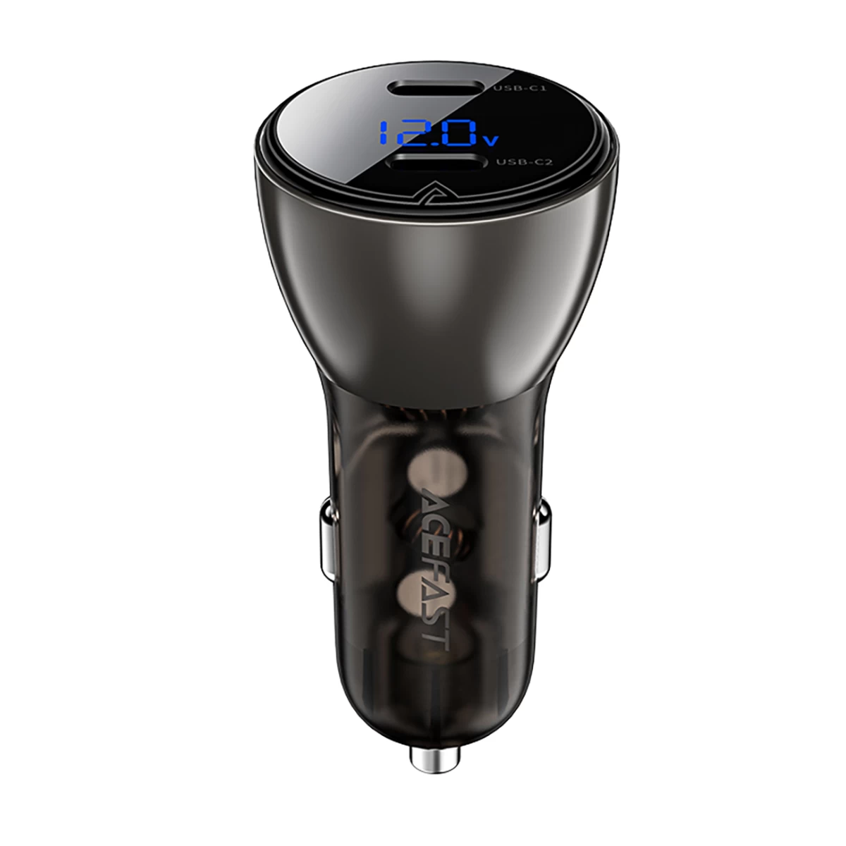 Automobilinis įkroviklis 60w 2x Usb-c Su Ekranu Ir Metaliniu Korpusu - Juodas