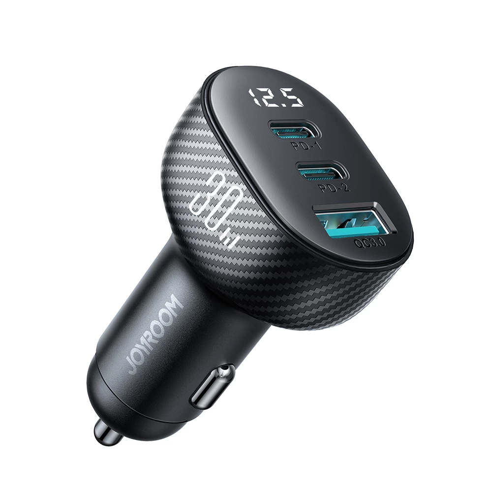 Automobilinis įkroviklis Su Ekranu 2x Usb-c Usb-a 30w Juodas