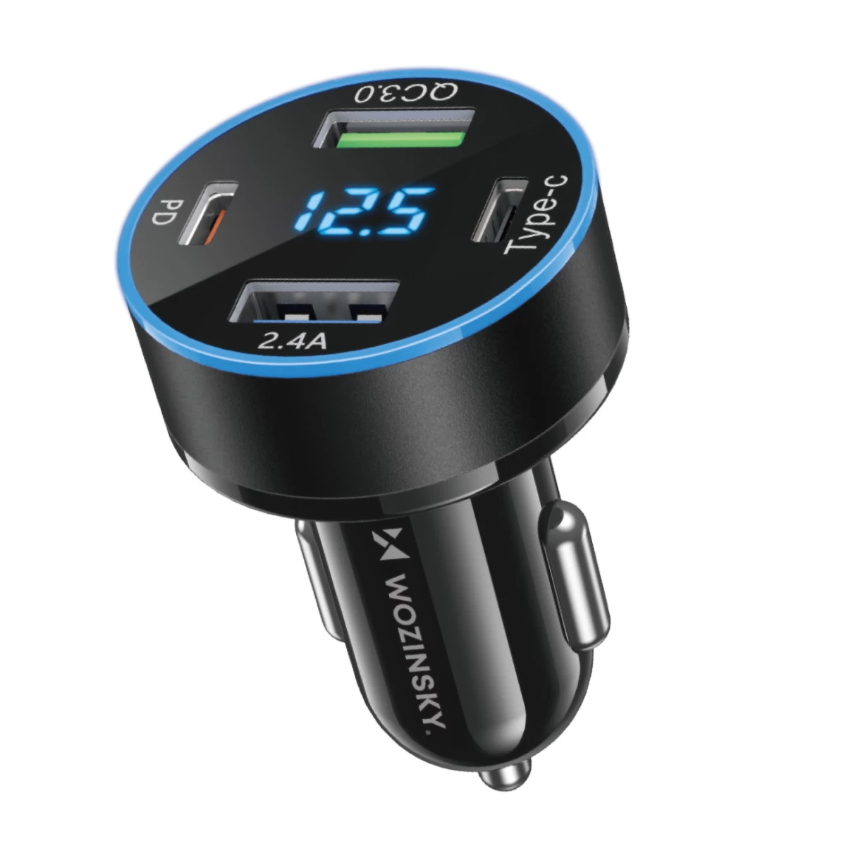 Automobilinis įkroviklis Su Ekranu 50w 2xusb-c Ir 2xusb-a - Juodas