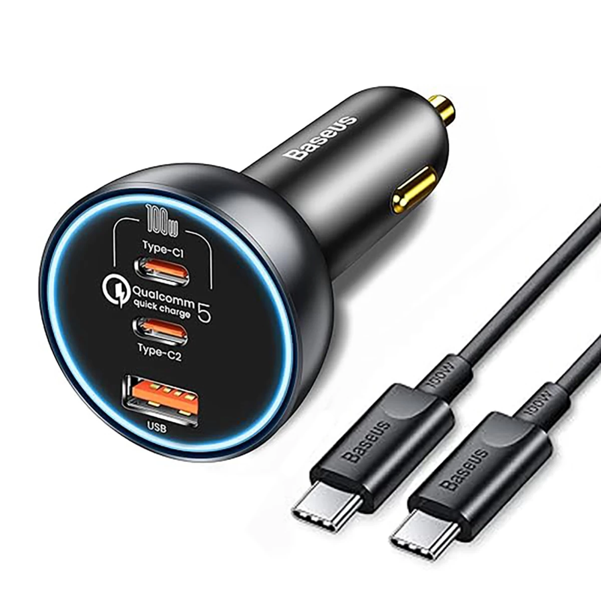 Automobilinis įkroviklis Su qualcomm Quick Charge 5 Usb-c Usb-a 160 W - Pilkas