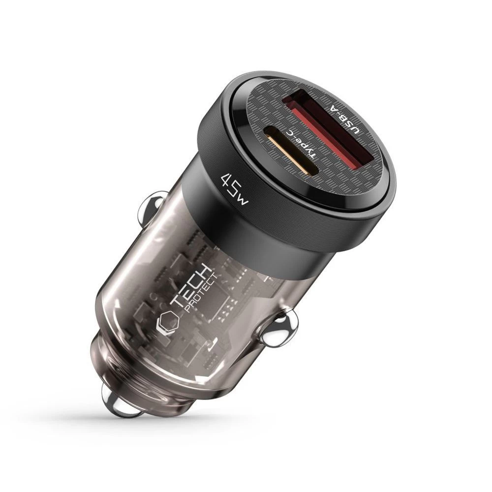 Automobilinis įkroviklis Usb-c Usb-a Cc45w Qc 45w - Juodas