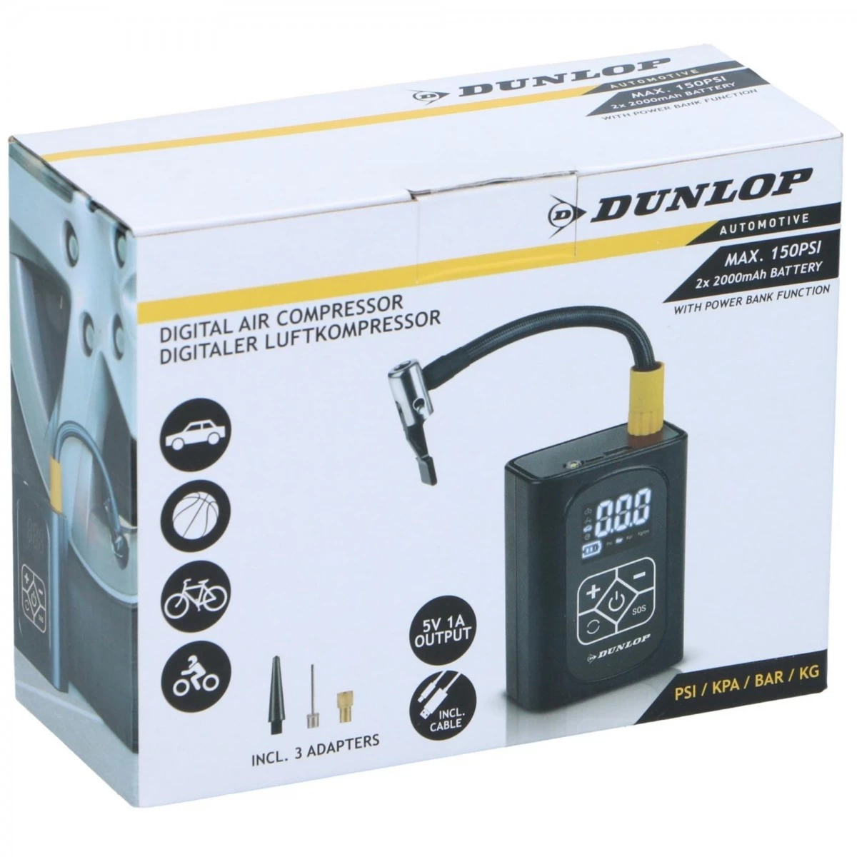 Automobilinis Kompresorius Dunlop 150 Psi Skaitmeninis Kompresorius Su Powerbank Funkcija