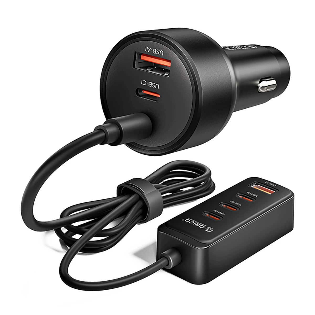 Automobilinis Usb-a Ir Usb-c įkroviklis Su Prailginimo Laidu, 108 W – Juodas