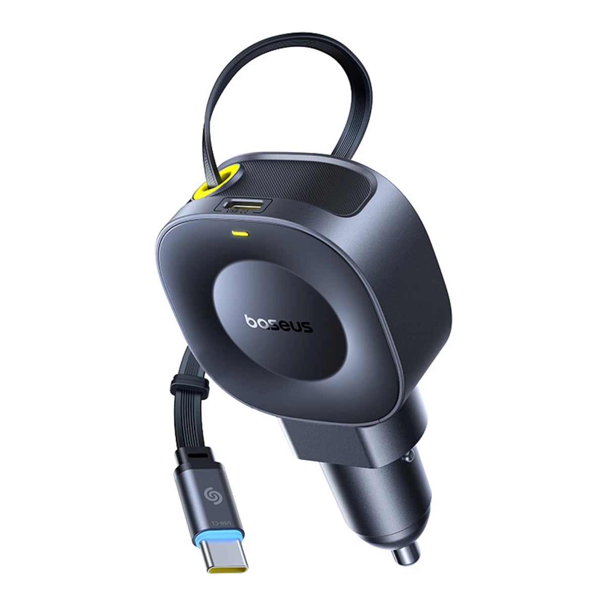 Automobilinis Usb-c įkroviklis Su Susukamu Usb-c Kabeliu, 30 W – Juodas