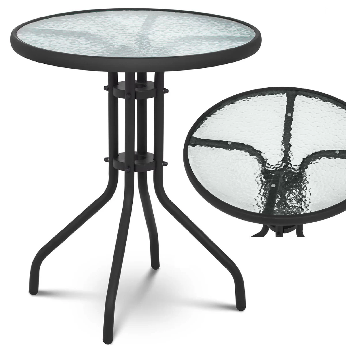 Balkono Sodo Kavos Staliukas Iš Apvalaus Stiklo 60 Cm Skersmens