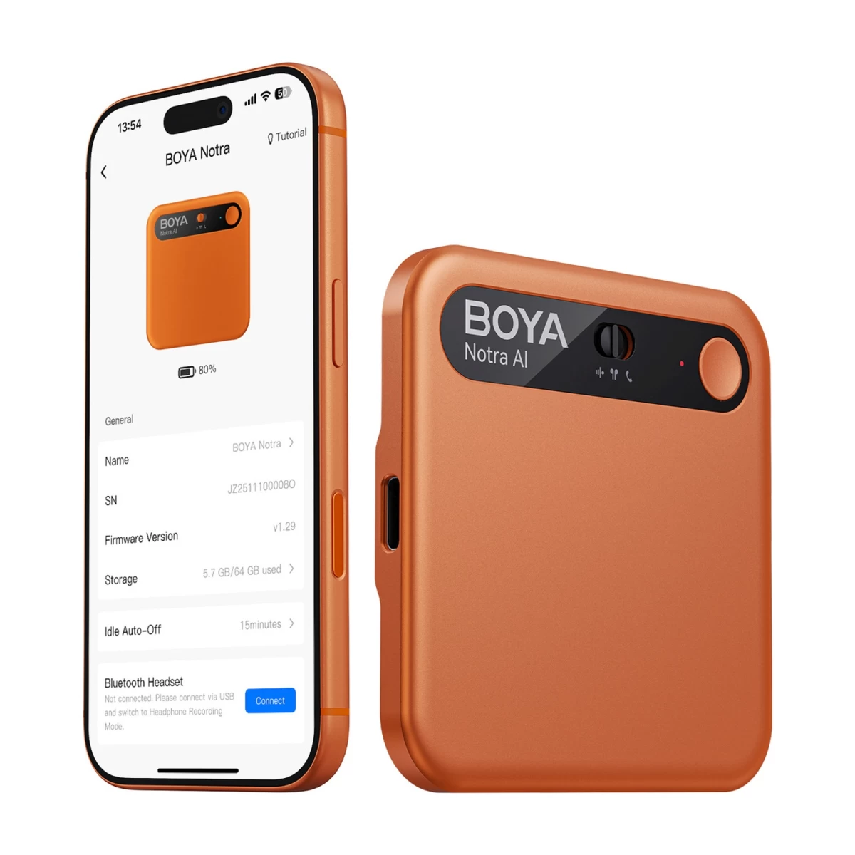Balso Diktofonas Su Dirbtinio Intelekto Transkripcija 64 Gb 610 Mah - Oranžinis