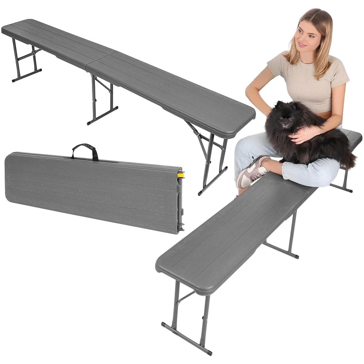 Bankinė Kokybinė Lentelė, Sulankstoma, 183x28x43 Cm Medinis Stalviršis Tamsiai Pilka Spalva