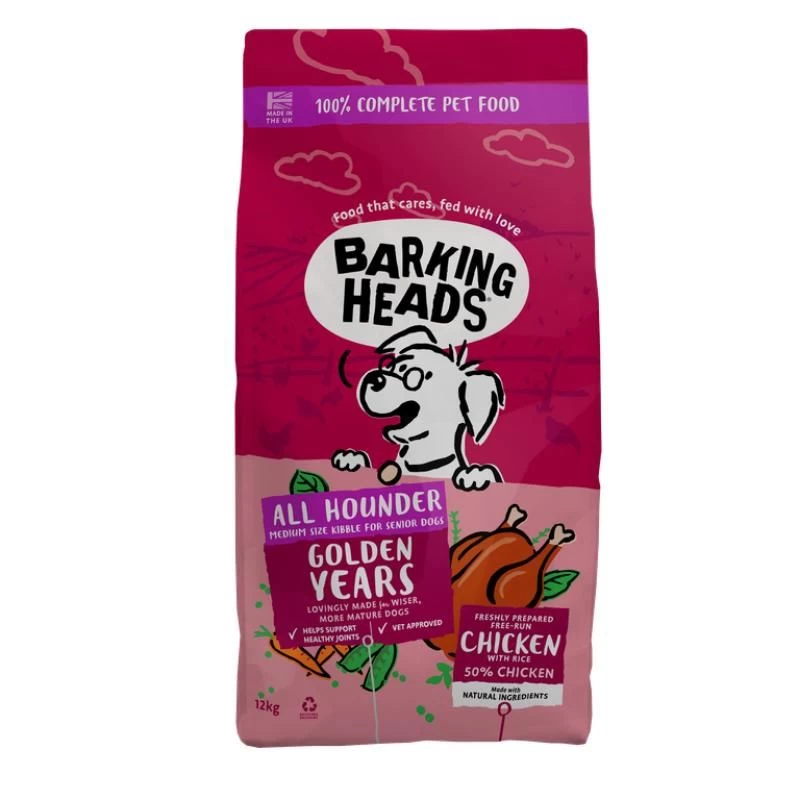 BARKING HEADS Golden Years pašaras šunims su vištiena 12kg, E-BSR12