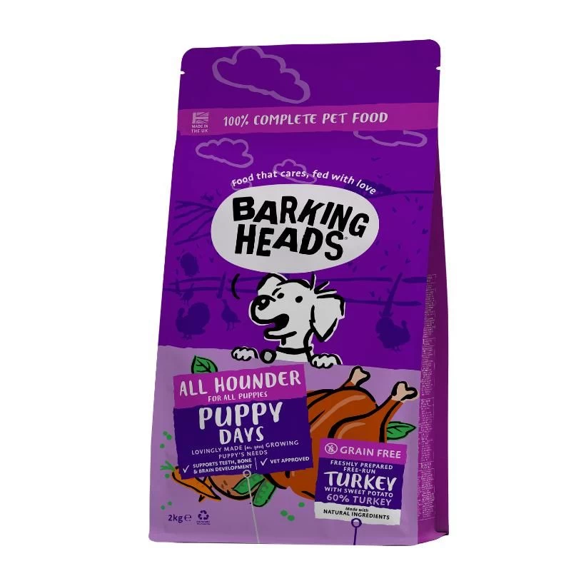 BARKING HEADS Puppy Days Turkey šuniukams su kalakutiena 2kg, E-BHAHPDT-C2
