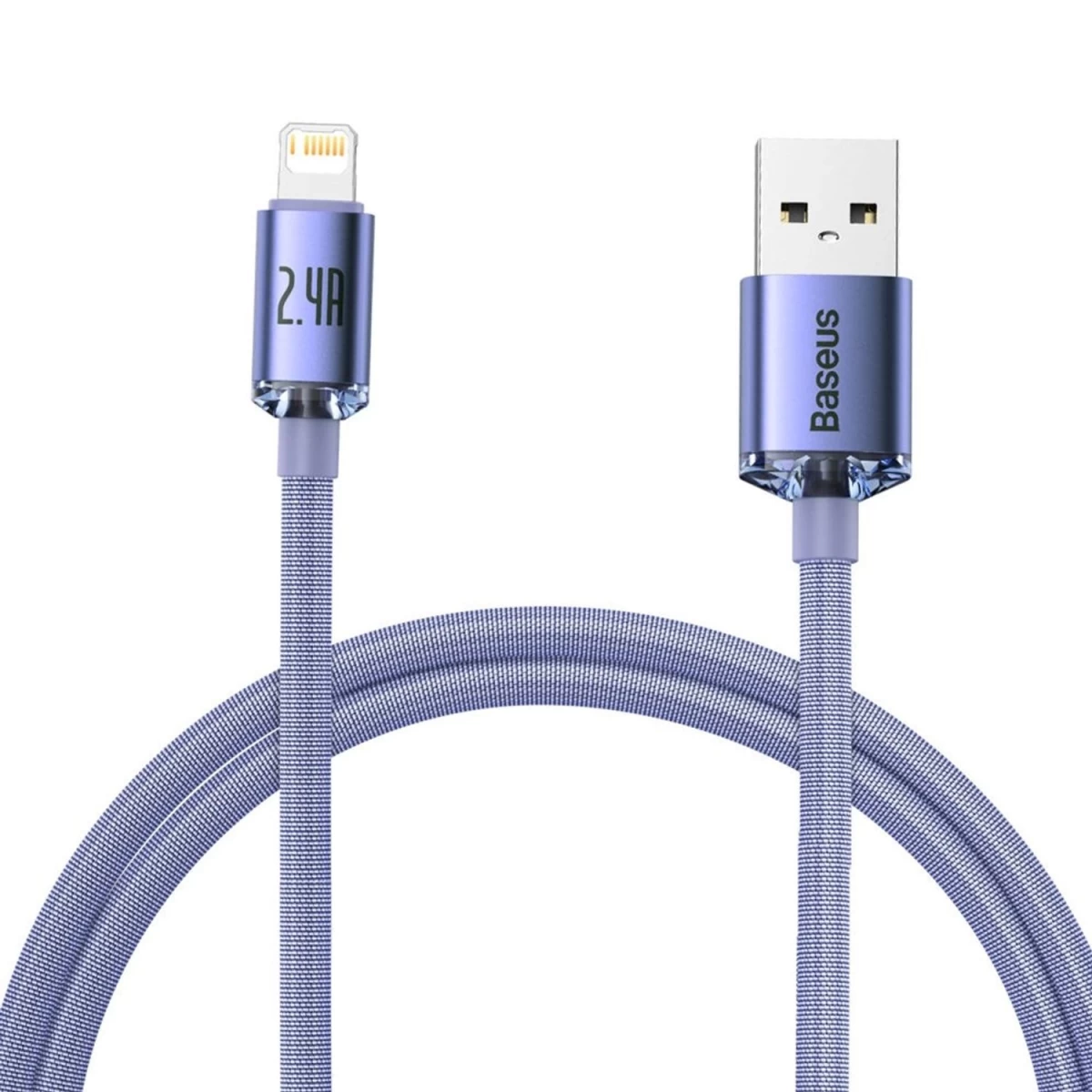 baseus Crystal Shine Usb Ir lightning Jungtis, 2,4 A, 1,2 M (violetinė).